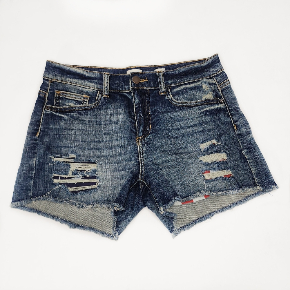 Sneak Peek Women's Denim Shorts Size 28 Blue Distressed Stars & Stripes Pockets